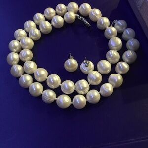 Big Natural Fresh Water Pearls Women Necklace Earrings Set #5